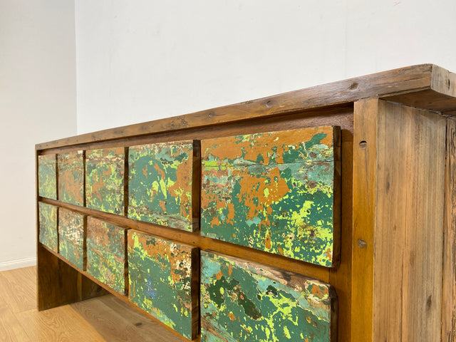 Boatwood by WMK # Einzigartiges Sideboard mit Schubladen, ein aus altem Bootsholz handgefertigtes Unikat aus massivem Teakholz # Kommode Schrank Küchenschrank TV-Lowboard Apothekerschrank Anrichte