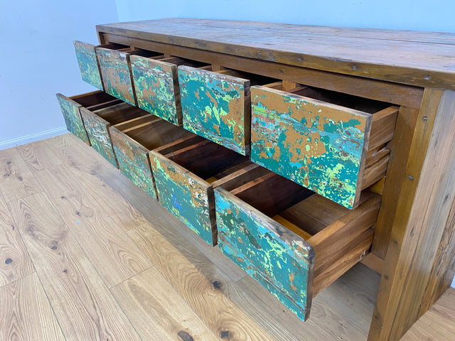 Boatwood by WMK # Einzigartiges Sideboard mit Schubladen, ein aus altem Bootsholz handgefertigtes Unikat aus massivem Teakholz # Kommode Schrank Küchenschrank TV-Lowboard Apothekerschrank Anrichte