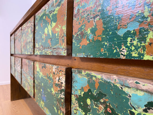 Boatwood by WMK # Einzigartiges Sideboard mit Schubladen, ein aus altem Bootsholz handgefertigtes Unikat aus massivem Teakholz # Kommode Schrank Küchenschrank TV-Lowboard Apothekerschrank Anrichte