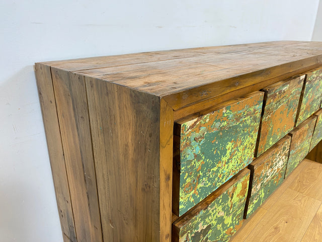 Boatwood by WMK # Einzigartiges Sideboard mit Schubladen, ein aus altem Bootsholz handgefertigtes Unikat aus massivem Teakholz # Kommode Schrank Küchenschrank TV-Lowboard Apothekerschrank Anrichte