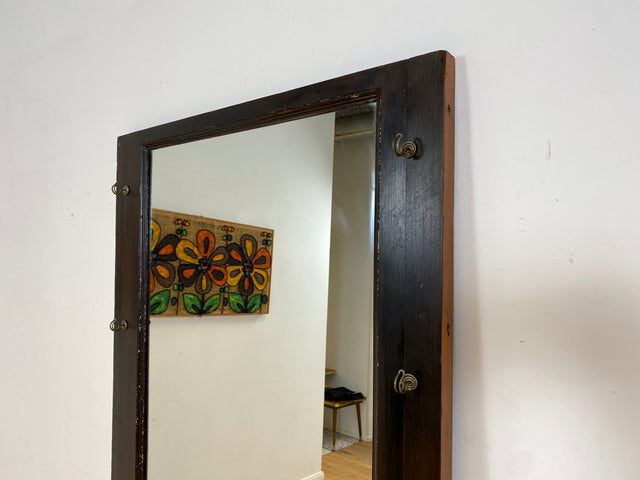 WMK Sehr gelungenes Upcycling einer antiken Tür aus vollem Holz zur schöner Flurgarderobe mit großem Spiegel & Kleiderhaken aus Messing # Garderobe Wandgarderobe Kleiderhaken Ganzkörperspiegel Vintage