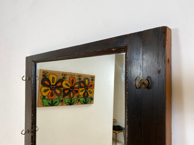 WMK Sehr gelungenes Upcycling einer antiken Tür aus vollem Holz zur schöner Flurgarderobe mit großem Spiegel & Kleiderhaken aus Messing # Garderobe Wandgarderobe Kleiderhaken Ganzkörperspiegel Vintage