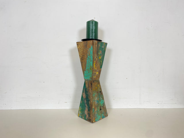 Boatwood by WMK # 1/6 Einzigartiger 50cm großer Kerzenständer, ein aus altem Bootsholz handgefertigtes Unikat in Originalfarben der Boote # Kerzenhalter Dekoration Deko Upcycling Treibholz Bootsmöbel