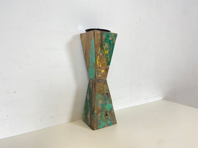 Boatwood by WMK # 1/6 Einzigartiger 50cm großer Kerzenständer, ein aus altem Bootsholz handgefertigtes Unikat in Originalfarben der Boote # Kerzenhalter Dekoration Deko Upcycling Treibholz Bootsmöbel