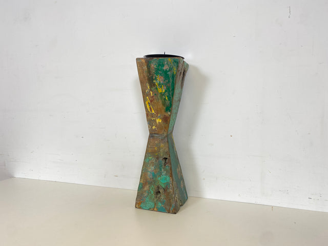 Boatwood by WMK # 1/6 Einzigartiger 50cm großer Kerzenständer, ein aus altem Bootsholz handgefertigtes Unikat in Originalfarben der Boote # Kerzenhalter Dekoration Deko Upcycling Treibholz Bootsmöbel