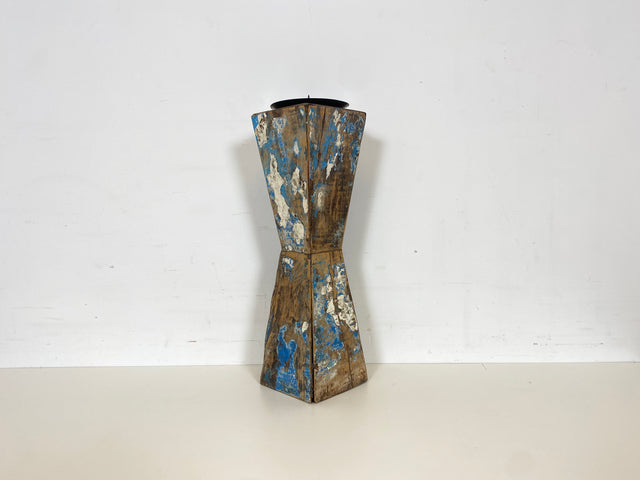 Boatwood by WMK # 1/6 Einzigartiger 50cm großer Kerzenständer, ein aus altem Bootsholz handgefertigtes Unikat in Originalfarben der Boote # Kerzenhalter Dekoration Deko Upcycling Treibholz Bootsmöbel