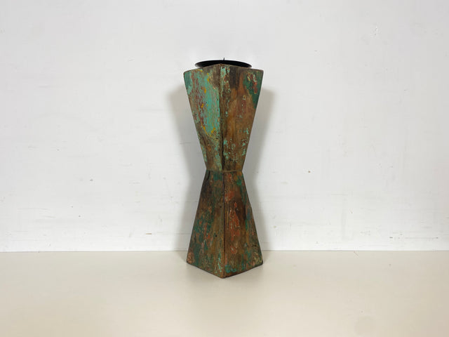 Boatwood by WMK # 1/6 Einzigartiger 50cm großer Kerzenständer, ein aus altem Bootsholz handgefertigtes Unikat in Originalfarben der Boote # Kerzenhalter Dekoration Deko Upcycling Treibholz Bootsmöbel