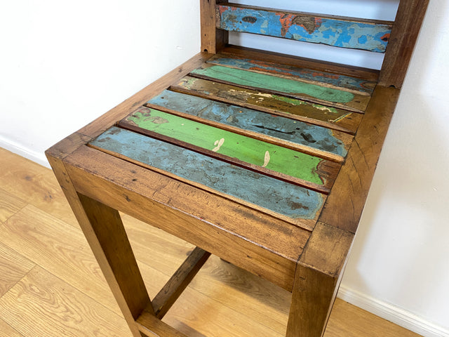 Boatwood by WMK # Bunterschöner Barhocker aus altem Bootsholz, ein handgefertigtes Unikat aus massivem Teakholz # Barstuhl Hocker Sitzhocker Stuhl Küchenstuhl Holzstuhl Bar Stool Hausbar Gastro