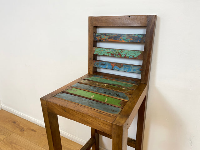 Boatwood by WMK # Bunterschöner Barhocker aus altem Bootsholz, ein handgefertigtes Unikat aus massivem Teakholz # Barstuhl Hocker Sitzhocker Stuhl Küchenstuhl Holzstuhl Bar Stool Hausbar Gastro