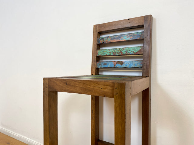 Boatwood by WMK # Bunterschöner Barhocker aus altem Bootsholz, ein handgefertigtes Unikat aus massivem Teakholz # Barstuhl Hocker Sitzhocker Stuhl Küchenstuhl Holzstuhl Bar Stool Hausbar Gastro