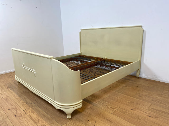 WMK I Wunderschönes weißes 1930er Jahre Bett aus vollem Holz mit original Spiralfedern I Doppelbett Bed Schlafzimmerbett Schlafzimmer Chippendale Art Deco Antik Vintage Berlin Stuttgart Hannover Ulm