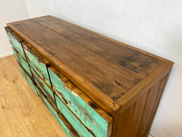 Boatwood by WMK # Wunderschönes & nachhaltiges Sideboard mit 9 Schubladen, ein aus altem Bootsholz handgefertigtes Unikat aus massivem Teakholz # Kommode Wäschekommode Schrank Anrichte Bootsmöbel Teak