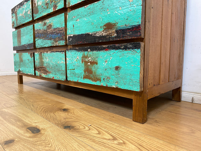 Boatwood by WMK # Wunderschönes & nachhaltiges Sideboard mit 9 Schubladen, ein aus altem Bootsholz handgefertigtes Unikat aus massivem Teakholz # Kommode Wäschekommode Schrank Anrichte Bootsmöbel Teak