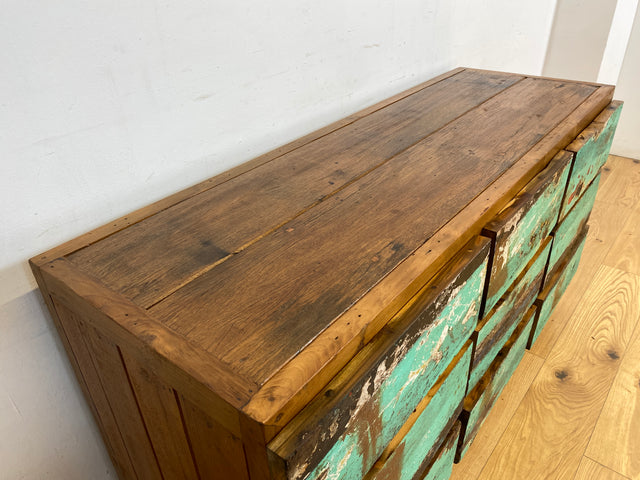Boatwood by WMK # Wunderschönes & nachhaltiges Sideboard mit 9 Schubladen, ein aus altem Bootsholz handgefertigtes Unikat aus massivem Teakholz # Kommode Wäschekommode Schrank Anrichte Bootsmöbel Teak