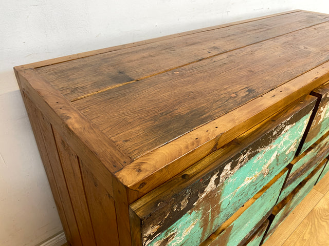 Boatwood by WMK # Wunderschönes & nachhaltiges Sideboard mit 9 Schubladen, ein aus altem Bootsholz handgefertigtes Unikat aus massivem Teakholz # Kommode Wäschekommode Schrank Anrichte Bootsmöbel Teak