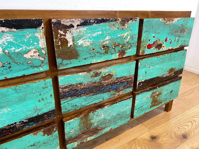 Boatwood by WMK # Wunderschönes & nachhaltiges Sideboard mit 9 Schubladen, ein aus altem Bootsholz handgefertigtes Unikat aus massivem Teakholz # Kommode Wäschekommode Schrank Anrichte Bootsmöbel Teak