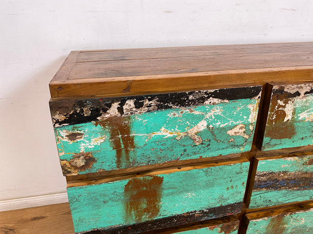 Boatwood by WMK # Wunderschönes & nachhaltiges Sideboard mit 9 Schubladen, ein aus altem Bootsholz handgefertigtes Unikat aus massivem Teakholz # Kommode Wäschekommode Schrank Anrichte Bootsmöbel Teak