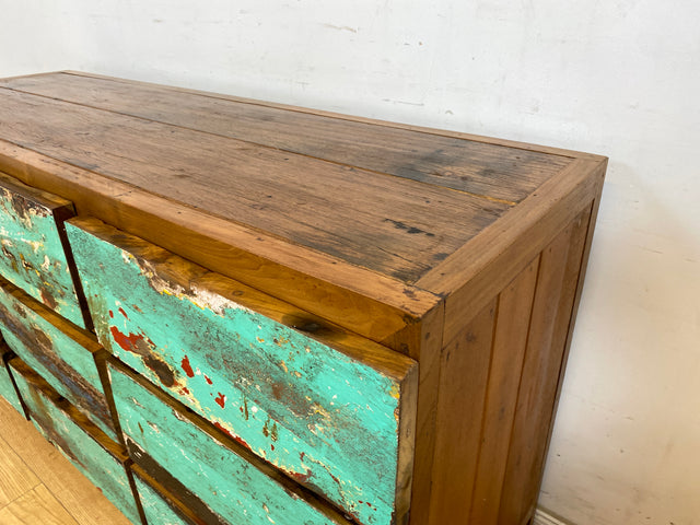 Boatwood by WMK # Wunderschönes & nachhaltiges Sideboard mit 9 Schubladen, ein aus altem Bootsholz handgefertigtes Unikat aus massivem Teakholz # Kommode Wäschekommode Schrank Anrichte Bootsmöbel Teak