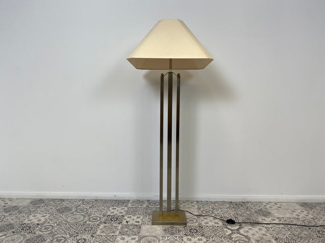 WMK Stilvolle 70er Jahre Stehlampe von N Licht , vierstrahlig, mit Pagoden Stoffschirm und Lampenfuß aus gebürstetem Metall # Stehleuchte Leselampe Lampe Leuchte Wohnzimmerlampe Space Age Vintage