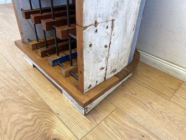 Boatwood by WMK # Besonderes Weinregal für 15 Flaschen gebaut aus echtem Fischerboot, ein handgefertigtes Unikat aus massivem Teakholz # Flaschenregal Regal Beistelltisch Ablage Bootsmöbel Einbaum