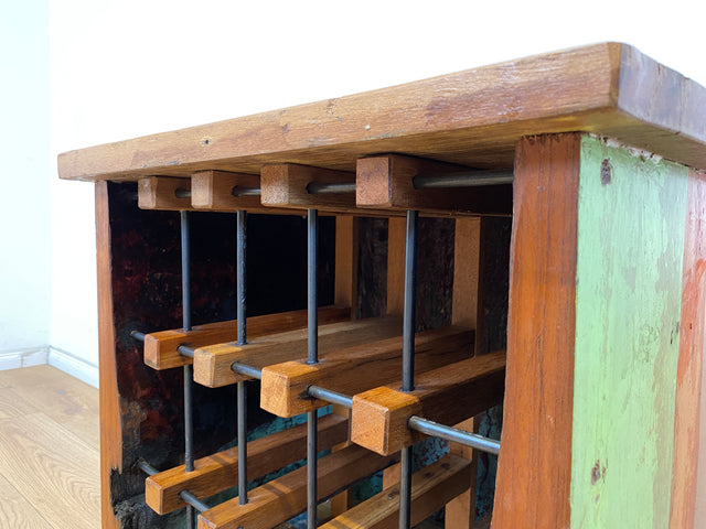 Boatwood by WMK # Besonderes Weinregal für 15 Flaschen gebaut aus echtem Fischerboot, ein handgefertigtes Unikat aus massivem Teakholz # Flaschenregal Regal Beistelltisch Ablage Bootsmöbel Einbaum