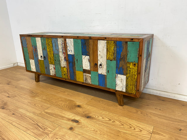 Boatwood by WMK # Bunterschönes & nachhaltiges Sideboard aus altem Bootsholz, ein handgefertigtes Unikat aus massivem Teakholz # Kommode TV-Lowboard Fernsehkommode Anrichte TV-Bank Bootsmöbel Teak