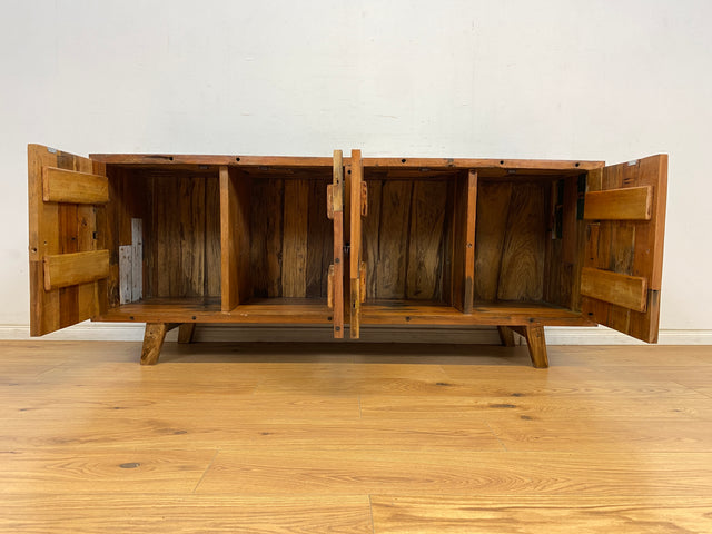 Boatwood by WMK # Bunterschönes & nachhaltiges Sideboard aus altem Bootsholz, ein handgefertigtes Unikat aus massivem Teakholz # Kommode TV-Lowboard Fernsehkommode Anrichte TV-Bank Bootsmöbel Teak