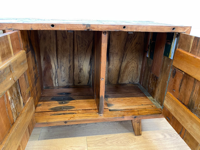 Boatwood by WMK # Bunterschönes & nachhaltiges Sideboard aus altem Bootsholz, ein handgefertigtes Unikat aus massivem Teakholz # Kommode TV-Lowboard Fernsehkommode Anrichte TV-Bank Bootsmöbel Teak