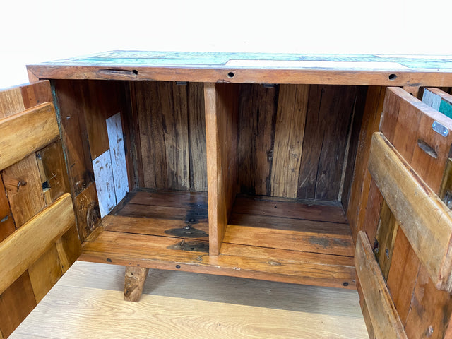 Boatwood by WMK # Bunterschönes & nachhaltiges Sideboard aus altem Bootsholz, ein handgefertigtes Unikat aus massivem Teakholz # Kommode TV-Lowboard Fernsehkommode Anrichte TV-Bank Bootsmöbel Teak