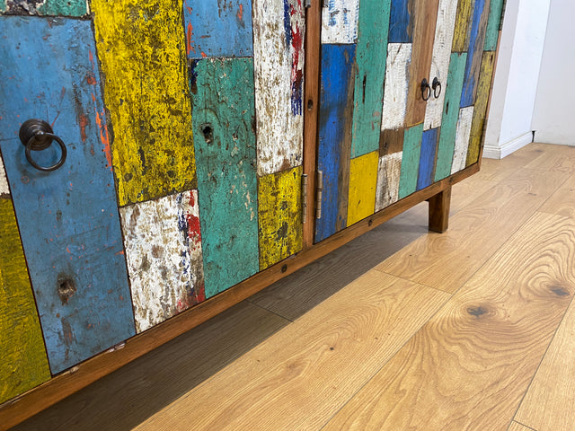 Boatwood by WMK # Bunterschönes & nachhaltiges Sideboard aus altem Bootsholz, ein handgefertigtes Unikat aus massivem Teakholz # Kommode TV-Lowboard Fernsehkommode Anrichte TV-Bank Bootsmöbel Teak