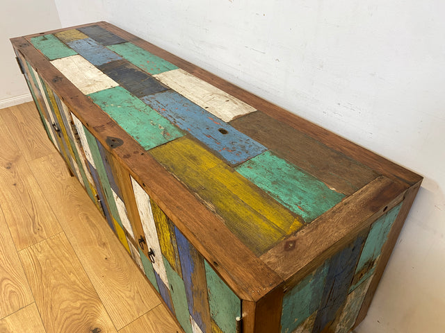 Boatwood by WMK # Bunterschönes & nachhaltiges Sideboard aus altem Bootsholz, ein handgefertigtes Unikat aus massivem Teakholz # Kommode TV-Lowboard Fernsehkommode Anrichte TV-Bank Bootsmöbel Teak