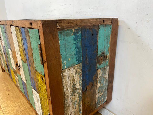Boatwood by WMK # Bunterschönes & nachhaltiges Sideboard aus altem Bootsholz, ein handgefertigtes Unikat aus massivem Teakholz # Kommode TV-Lowboard Fernsehkommode Anrichte TV-Bank Bootsmöbel Teak