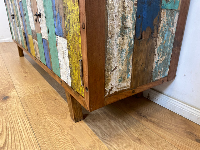 Boatwood by WMK # Bunterschönes & nachhaltiges Sideboard aus altem Bootsholz, ein handgefertigtes Unikat aus massivem Teakholz # Kommode TV-Lowboard Fernsehkommode Anrichte TV-Bank Bootsmöbel Teak