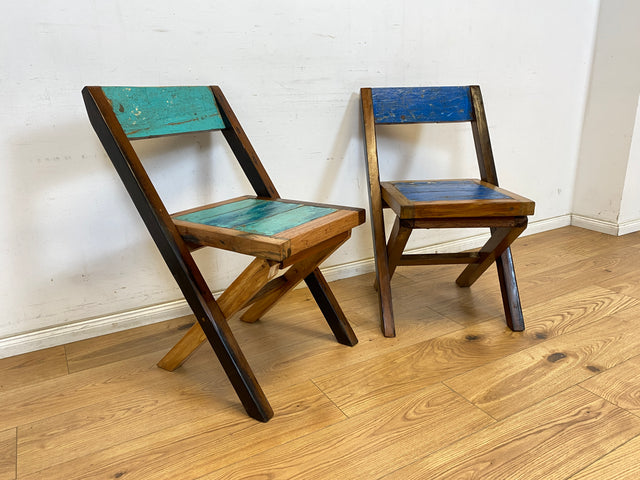 Boatwood by WMK # 1/2 Besonderer Klappstuhl aus altem Bootsholz mit original Bootsfarbe, ein handgefertigtes Unikat aus massivem Teakholz # Stuhl Küchenstuhl Holzstuhl Chair Campingstuhl Balkonstuhl