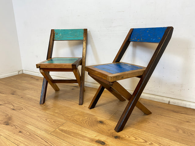 Boatwood by WMK # 1/2 Besonderer Klappstuhl aus altem Bootsholz mit original Bootsfarbe, ein handgefertigtes Unikat aus massivem Teakholz # Stuhl Küchenstuhl Holzstuhl Chair Campingstuhl Balkonstuhl