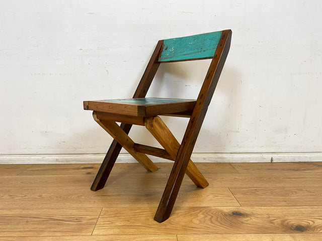 Boatwood by WMK # 1/2 Besonderer Klappstuhl aus altem Bootsholz mit original Bootsfarbe, ein handgefertigtes Unikat aus massivem Teakholz # Stuhl Küchenstuhl Holzstuhl Chair Campingstuhl Balkonstuhl