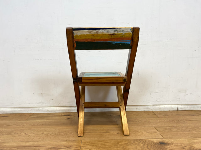 Boatwood by WMK # 1/2 Besonderer Klappstuhl aus altem Bootsholz mit original Bootsfarbe, ein handgefertigtes Unikat aus massivem Teakholz # Stuhl Küchenstuhl Holzstuhl Chair Campingstuhl Balkonstuhl