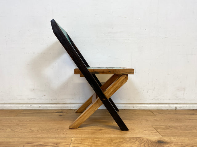 Boatwood by WMK # 1/2 Besonderer Klappstuhl aus altem Bootsholz mit original Bootsfarbe, ein handgefertigtes Unikat aus massivem Teakholz # Stuhl Küchenstuhl Holzstuhl Chair Campingstuhl Balkonstuhl