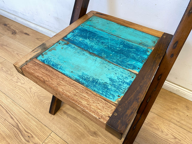 Boatwood by WMK # 1/2 Besonderer Klappstuhl aus altem Bootsholz mit original Bootsfarbe, ein handgefertigtes Unikat aus massivem Teakholz # Stuhl Küchenstuhl Holzstuhl Chair Campingstuhl Balkonstuhl