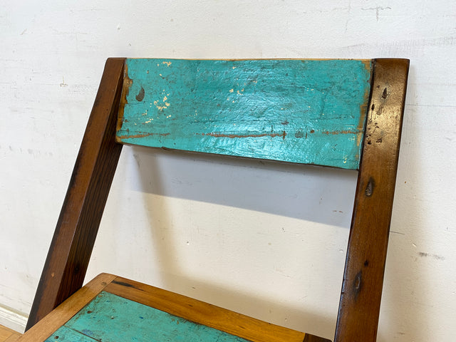 Boatwood by WMK # 1/2 Besonderer Klappstuhl aus altem Bootsholz mit original Bootsfarbe, ein handgefertigtes Unikat aus massivem Teakholz # Stuhl Küchenstuhl Holzstuhl Chair Campingstuhl Balkonstuhl