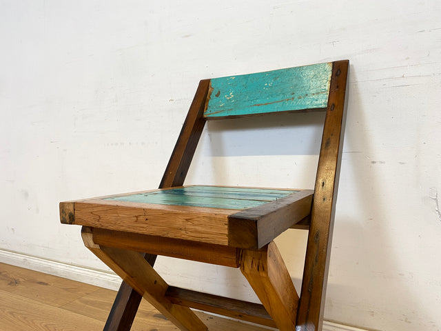 Boatwood by WMK # 1/2 Besonderer Klappstuhl aus altem Bootsholz mit original Bootsfarbe, ein handgefertigtes Unikat aus massivem Teakholz # Stuhl Küchenstuhl Holzstuhl Chair Campingstuhl Balkonstuhl