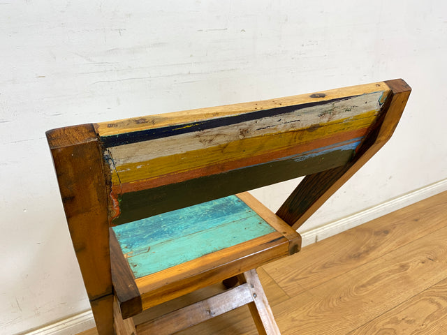 Boatwood by WMK # 1/2 Besonderer Klappstuhl aus altem Bootsholz mit original Bootsfarbe, ein handgefertigtes Unikat aus massivem Teakholz # Stuhl Küchenstuhl Holzstuhl Chair Campingstuhl Balkonstuhl