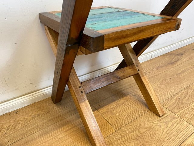 Boatwood by WMK # 1/2 Besonderer Klappstuhl aus altem Bootsholz mit original Bootsfarbe, ein handgefertigtes Unikat aus massivem Teakholz # Stuhl Küchenstuhl Holzstuhl Chair Campingstuhl Balkonstuhl