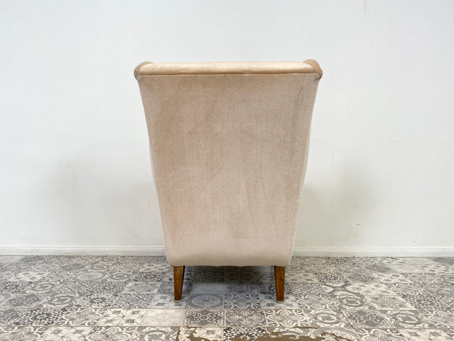 WMK Stilvoller und sehr gut erhaltener skandinavischer Ohrensessel mit Samtbezug und bequemen Federkernsitz # Sessel Loungesessel Lesesessel Relaxsessel Easychair Mid-Century Vintage Danish Design