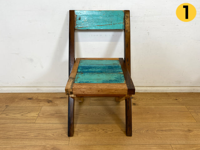 Boatwood by WMK # 1/2 Besonderer Klappstuhl aus altem Bootsholz mit original Bootsfarbe, ein handgefertigtes Unikat aus massivem Teakholz # Stuhl Küchenstuhl Holzstuhl Chair Campingstuhl Balkonstuhl