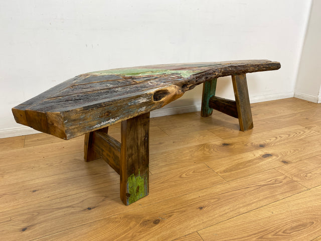 Boatwood by WMK I Nachhaltige & sehr robuste Bank aus altem Bootsholz I handgefertigtes Unikat I Teakholz massiv in Originalfarbe I Holzbank Bench Küchenbank Sitz Balkon Garten Möbel Treibholz Loft