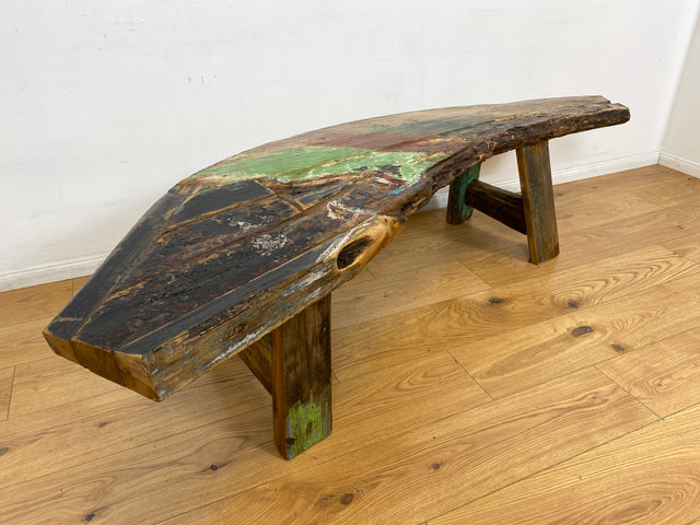 Boatwood by WMK I Nachhaltige & sehr robuste Bank aus altem Bootsholz I handgefertigtes Unikat I Teakholz massiv in Originalfarbe I Holzbank Bench Küchenbank Sitz Balkon Garten Möbel Treibholz Loft