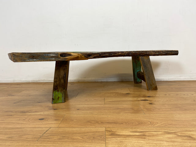 Boatwood by WMK I Nachhaltige & sehr robuste Bank aus altem Bootsholz I handgefertigtes Unikat I Teakholz massiv in Originalfarbe I Holzbank Bench Küchenbank Sitz Balkon Garten Möbel Treibholz Loft