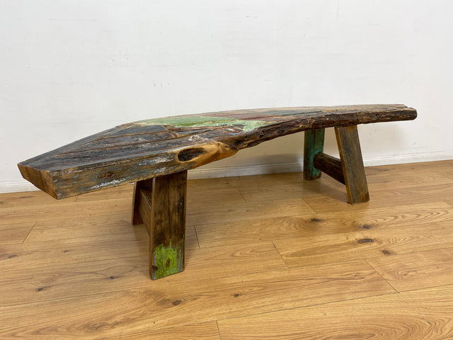 Boatwood by WMK I Nachhaltige & sehr robuste Bank aus altem Bootsholz I handgefertigtes Unikat I Teakholz massiv in Originalfarbe I Holzbank Bench Küchenbank Sitz Balkon Garten Möbel Treibholz Loft