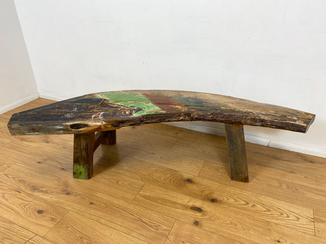 Boatwood by WMK I Nachhaltige & sehr robuste Bank aus altem Bootsholz I handgefertigtes Unikat I Teakholz massiv in Originalfarbe I Holzbank Bench Küchenbank Sitz Balkon Garten Möbel Treibholz Loft